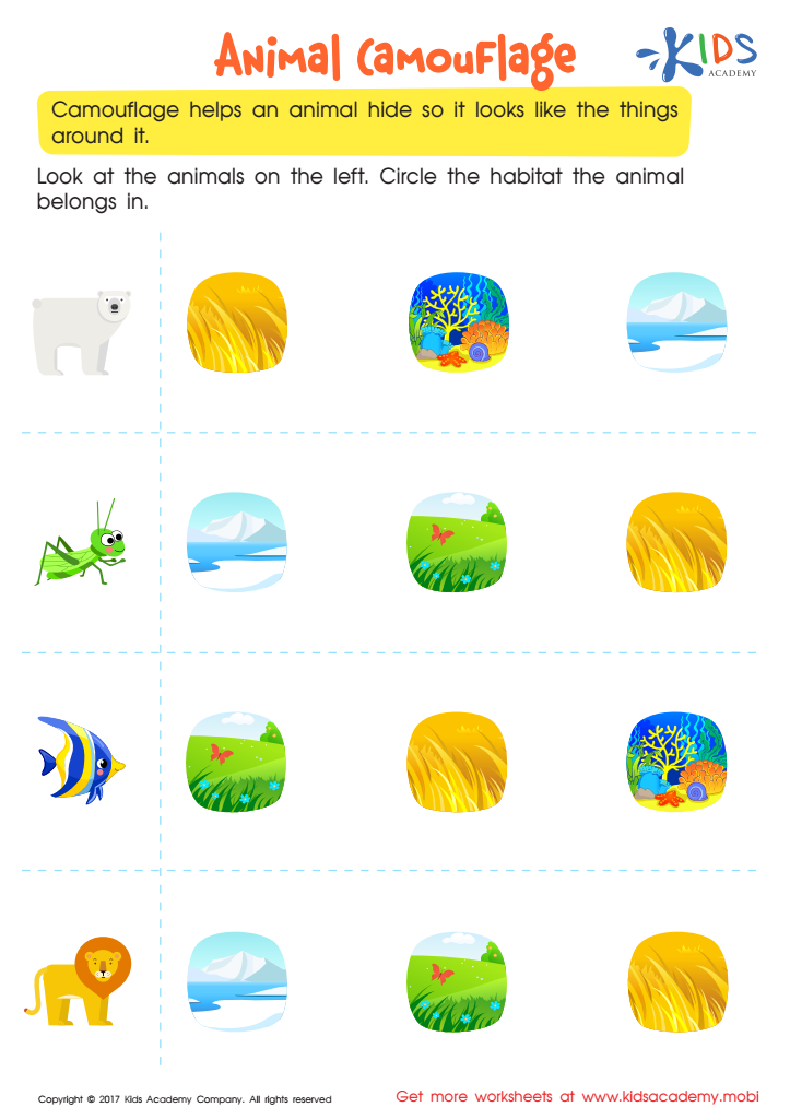 Animal Camouflage Worksheet: Free Printable PDF for Kids