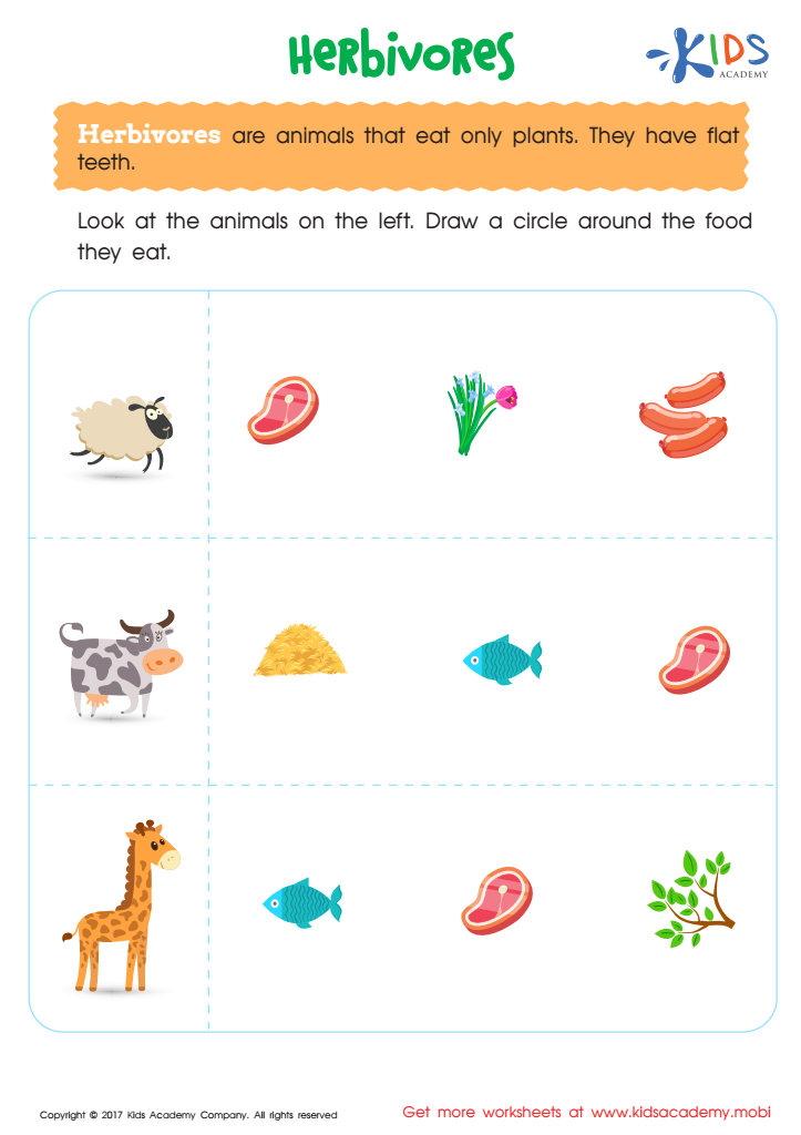Herbivores Free Worksheet PDF for Kids