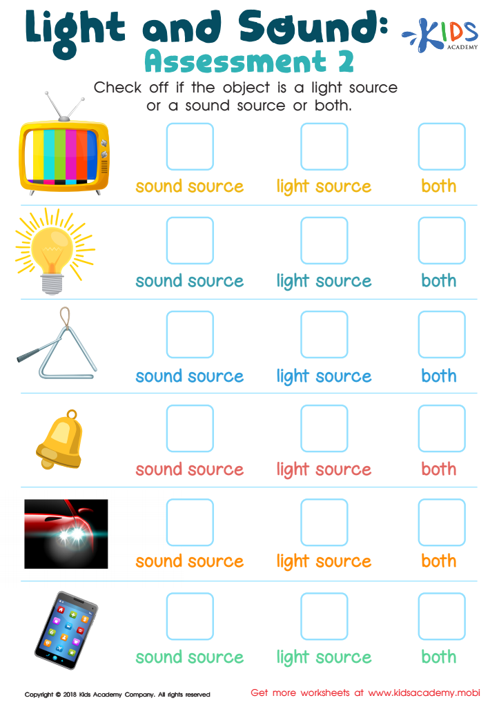 Light And Sound Assessment 2 Worksheet For Kids Answers And 