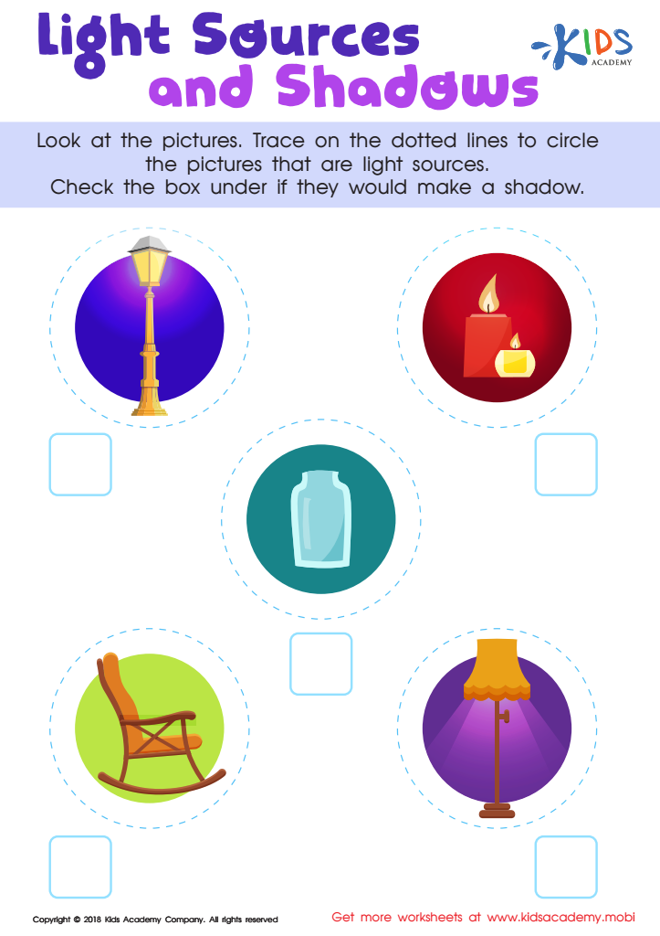 Light Sources and Shadows Worksheet