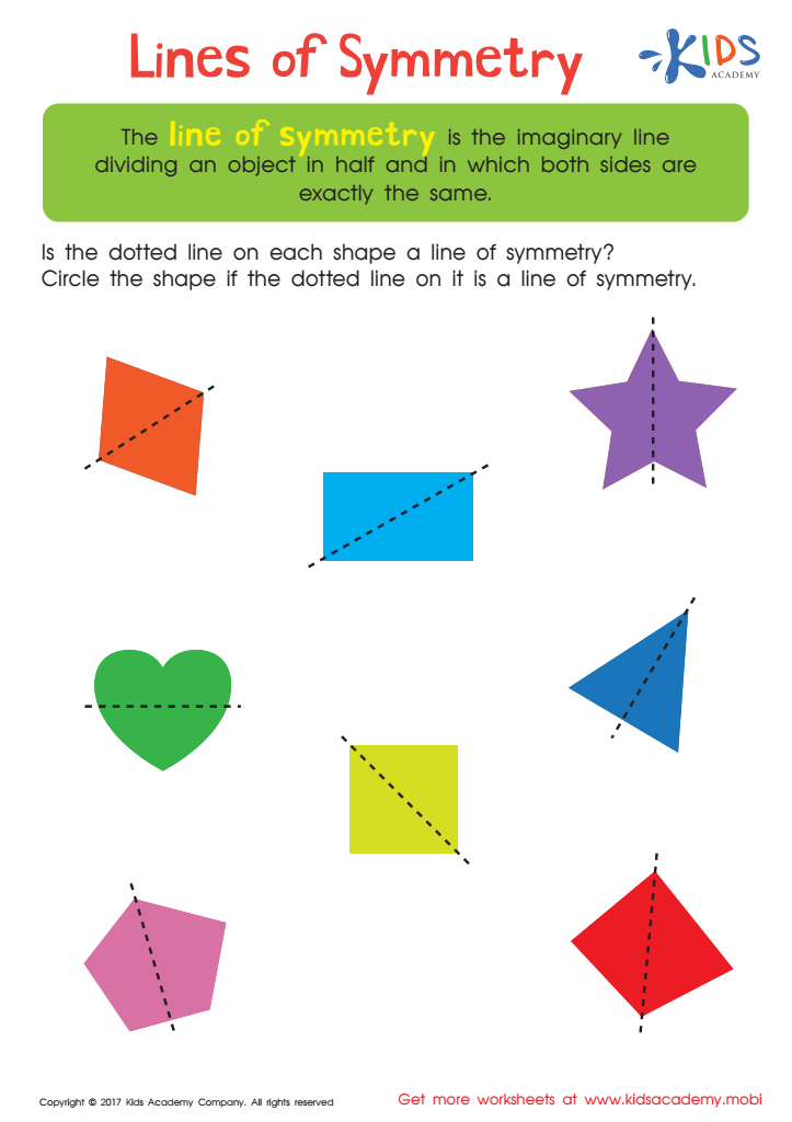 Lines of Symmetry Free Worksheet PDF for Kids