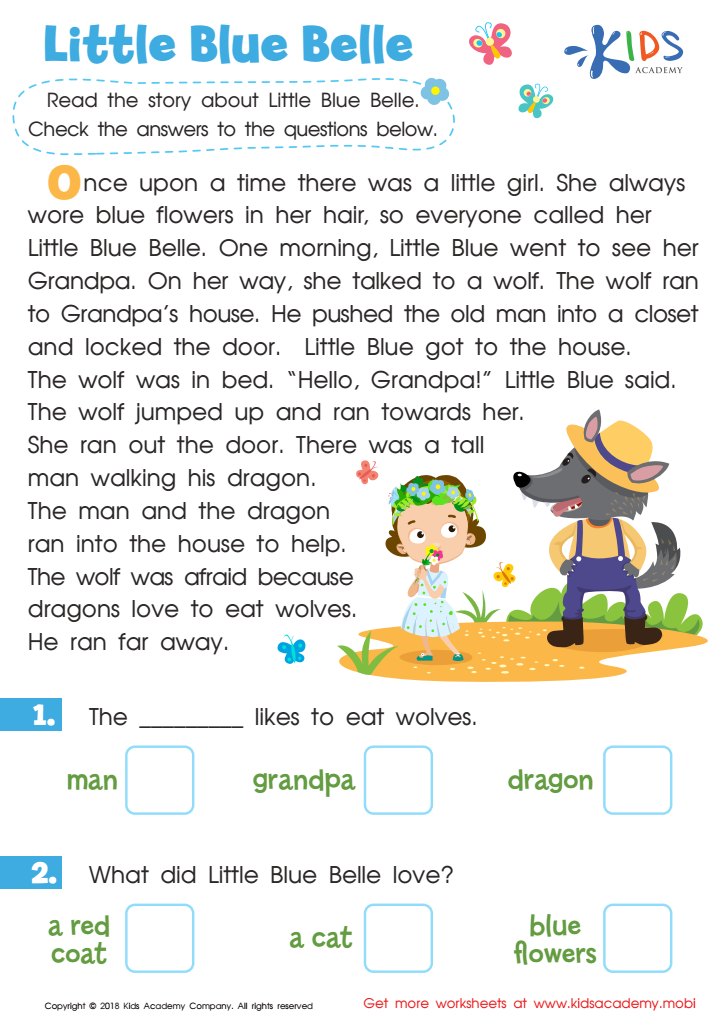 Little Blue Belle Worksheet: Free Printable PDF for Kids
