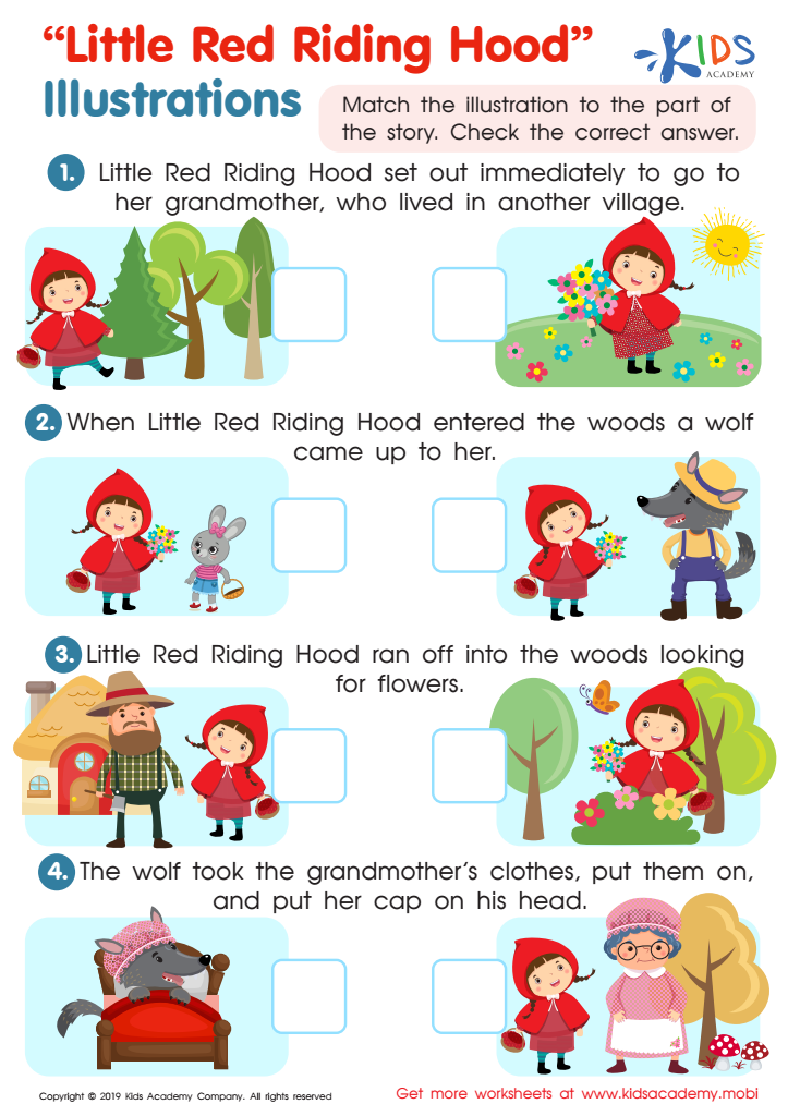 Sudan præmie Kvinde Little Red Riding Hood: Illustrations Practice Worksheet for kids