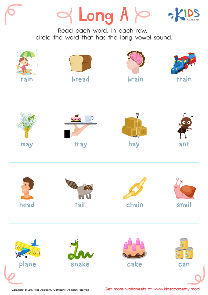 Long A Kindergarten Worksheets Printable Kindergarten Worksheets