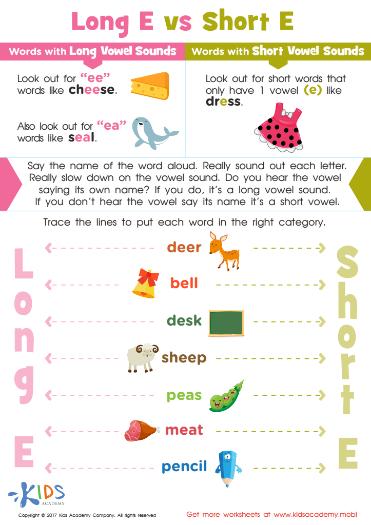 Long and Short Vowel E Spelling Worksheet: Free Printable for Kids