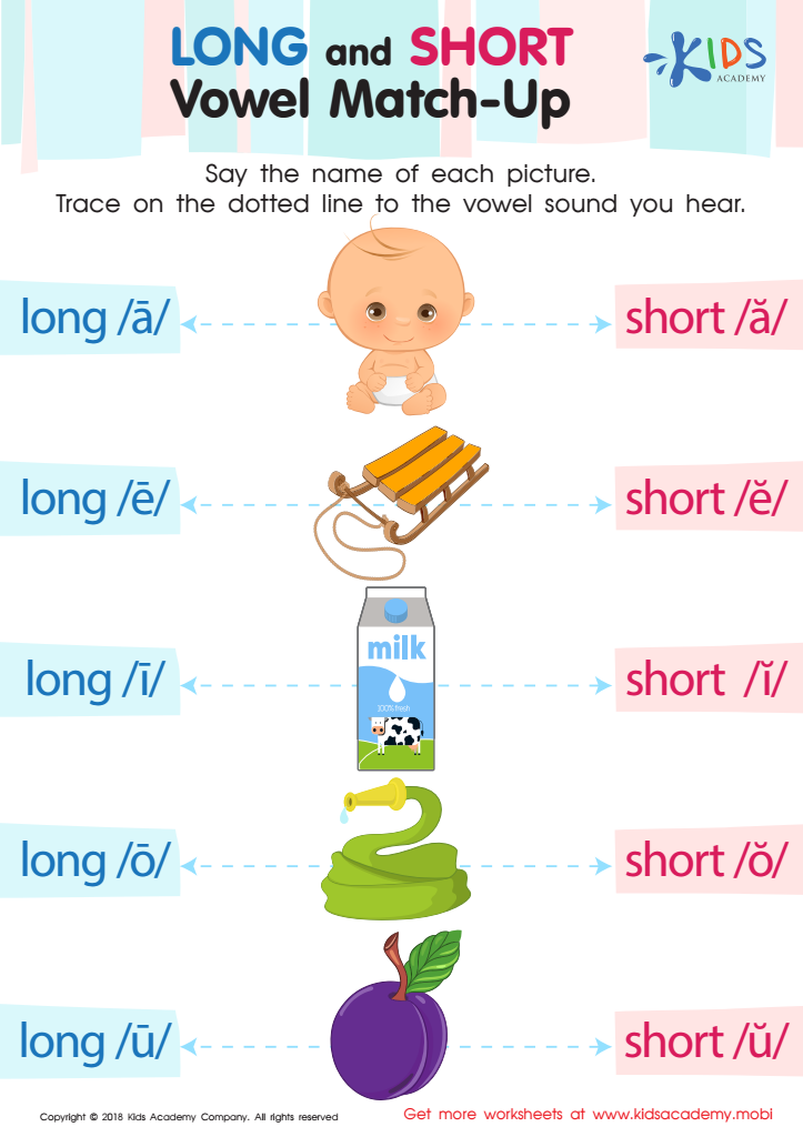 Long and Short Vowel Match up Reading Worksheet