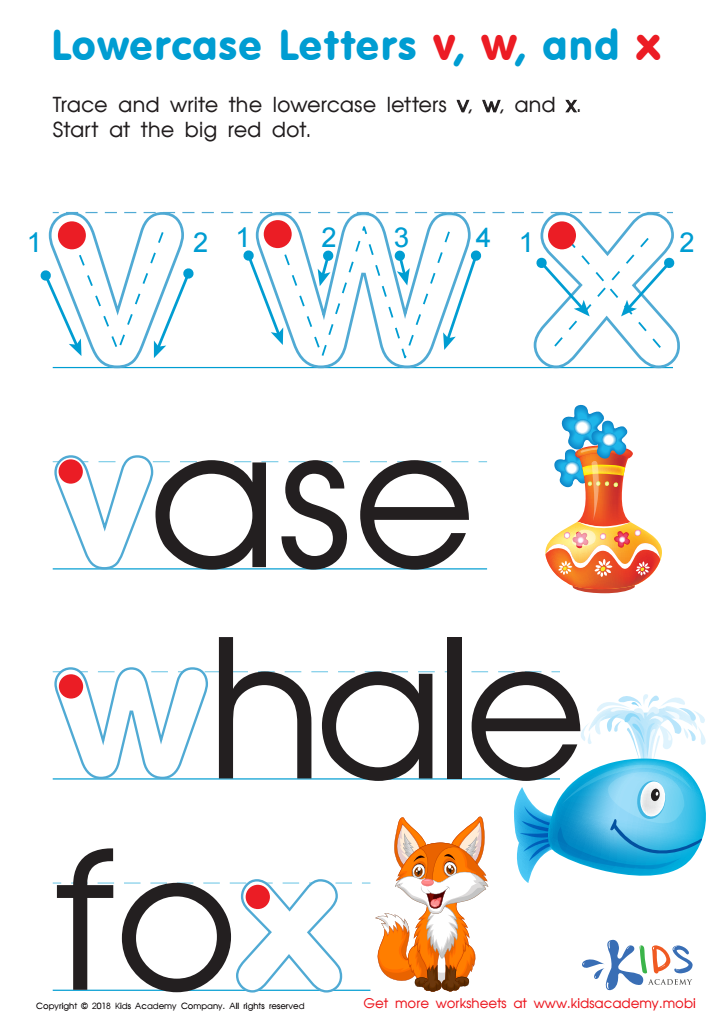 Lowercase Letters v w x Worksheet