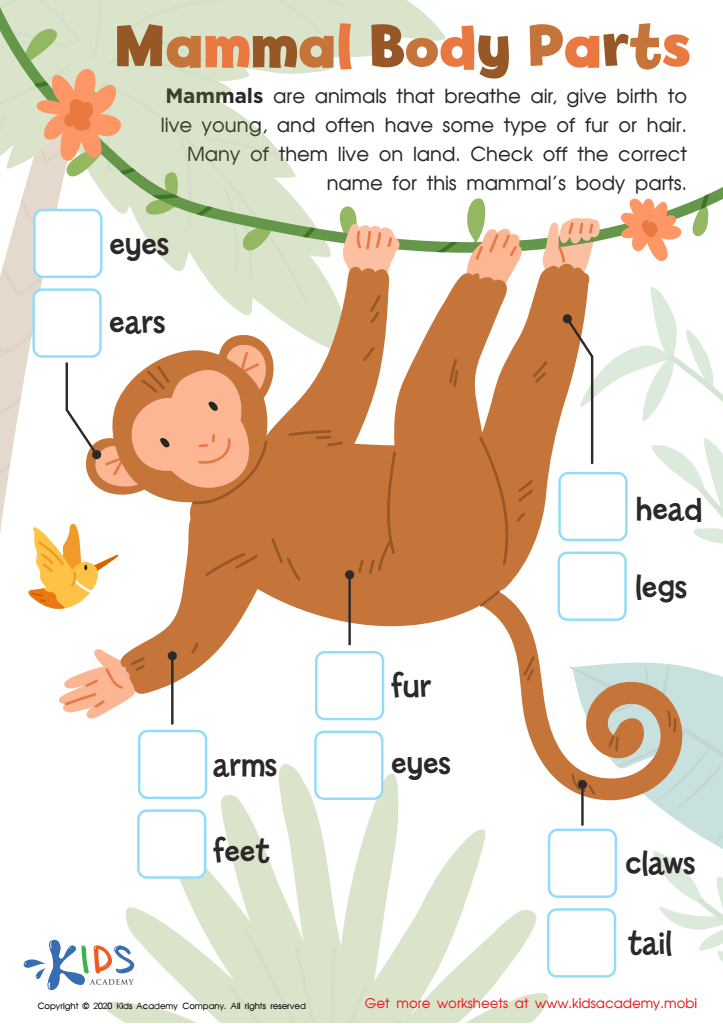 Mammal Body Parts Worksheet for kids