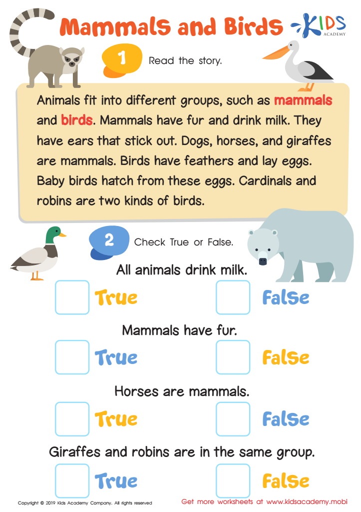Mammals and Birds Worksheet
