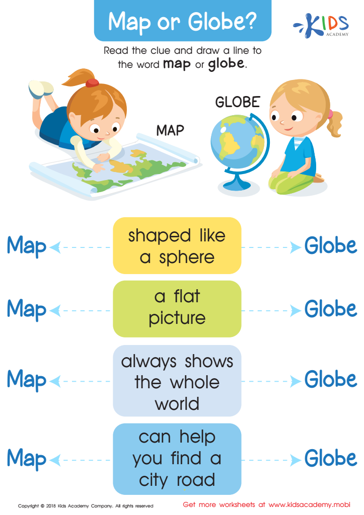 Map or Globe? Worksheet for kids