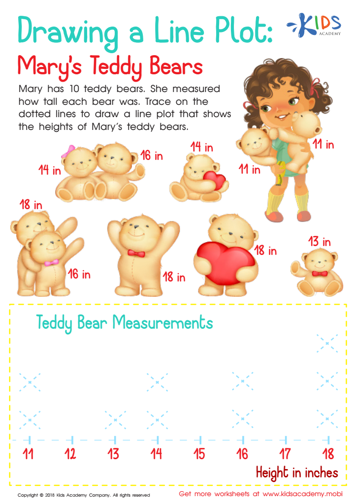 Drawing and Line Plot: Mary's Teddy Bears Worksheet