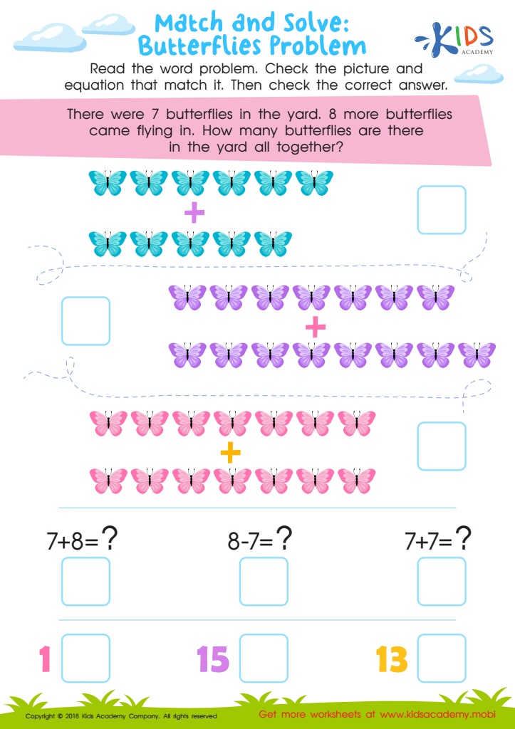 Match and Solve: Butterfly Problem Worksheet