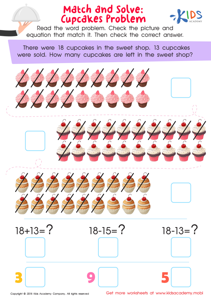 Match and Solve: Cupcakes Problem Worksheet