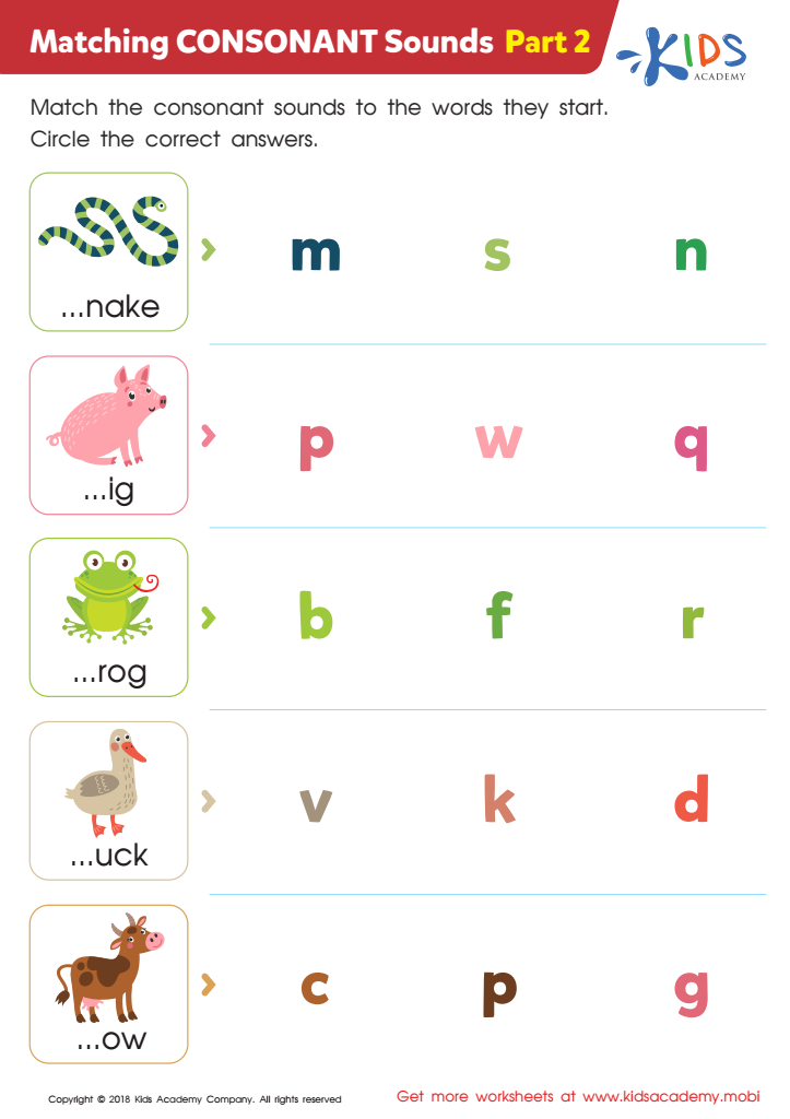 Matching Consonant Sounds - Part 2 Worksheet Preview
