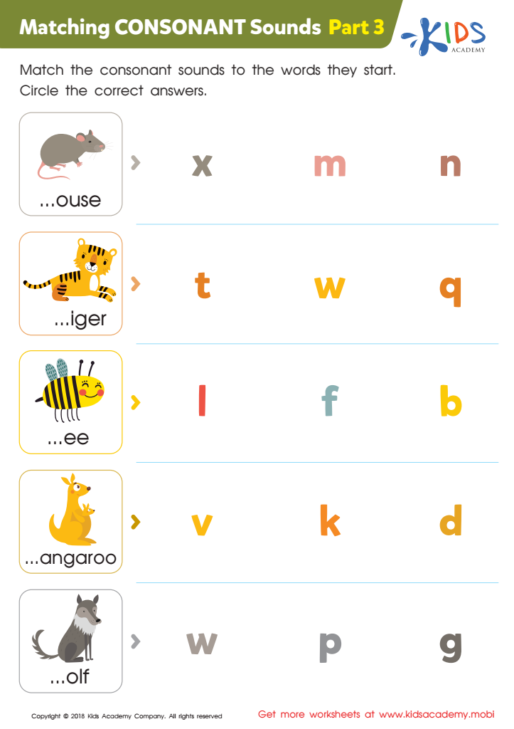 Matching Consonant Sounds - Part 3 Worksheet Preview