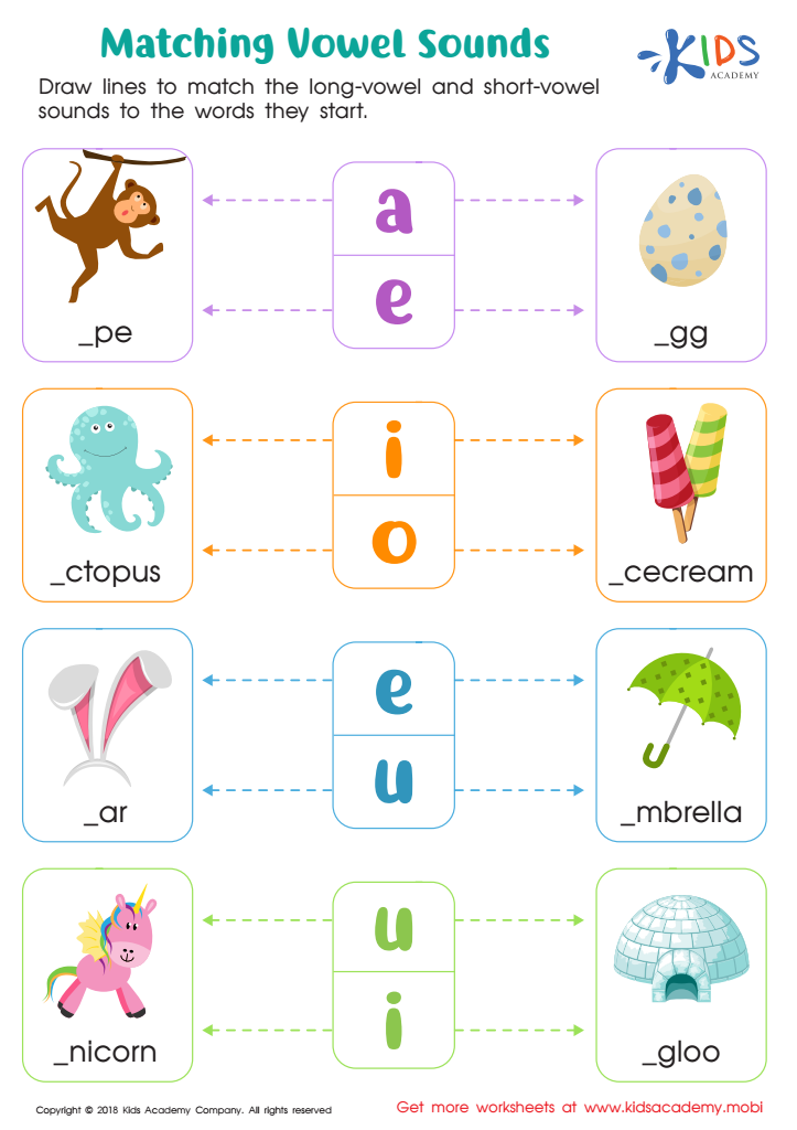 Matching Vowel Sounds Worksheet