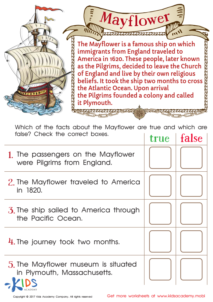 Free Mayflower Worksheet