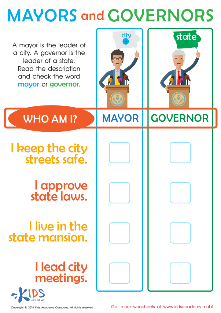 Mayors and Governors Worksheet