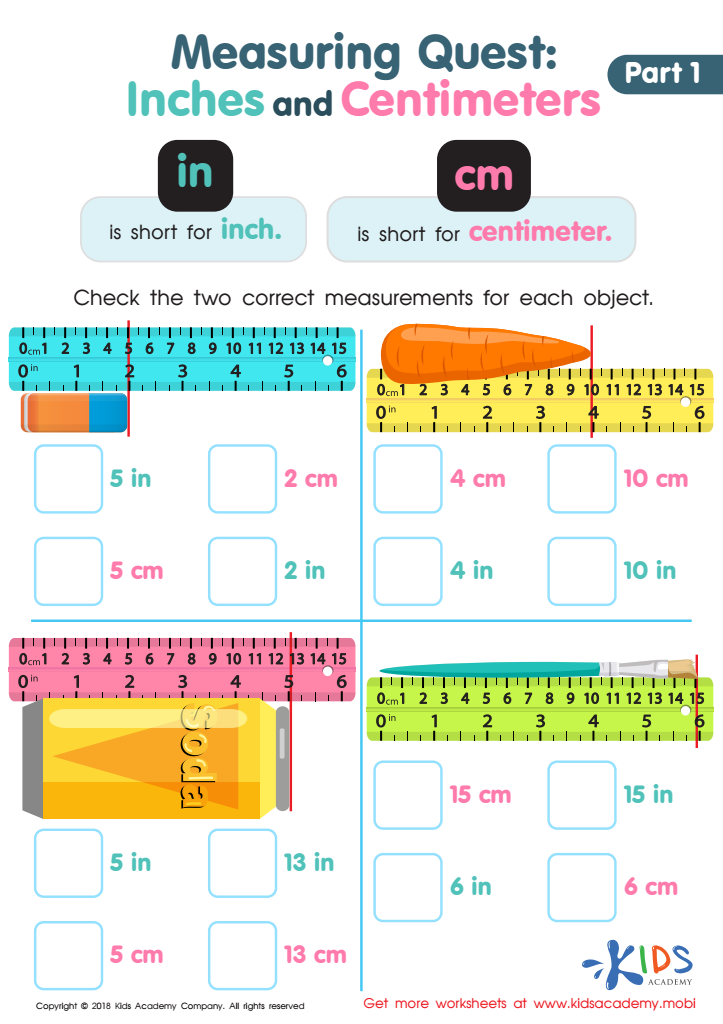 Measuring Quest: Inches and Centimeters Worksheet