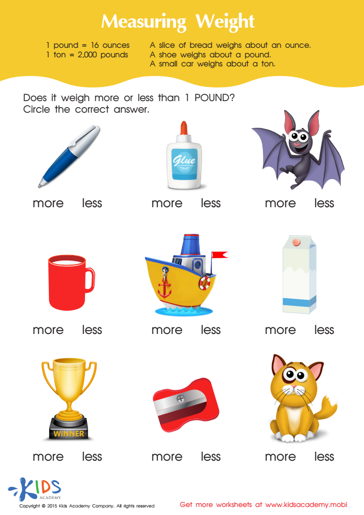 Math Measurement PDF Worksheets: Measuring weight in pounds