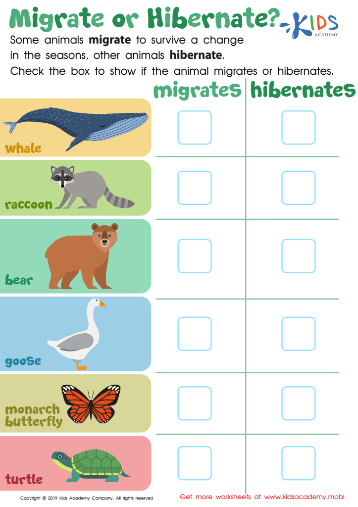 Migrate or Hibernate? Worksheet for kids