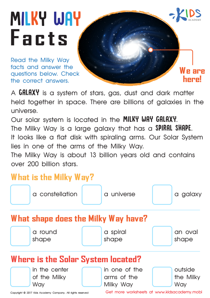 Milky Way Facts Worksheet