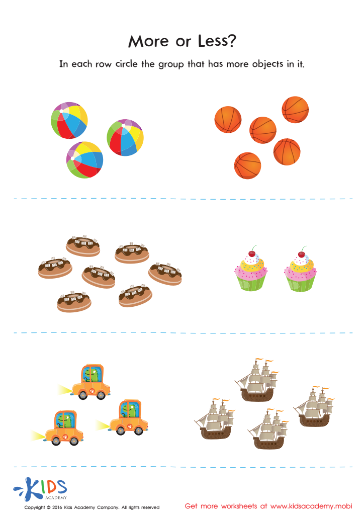More or Less Size Worksheet: Free Printable PDF for Children