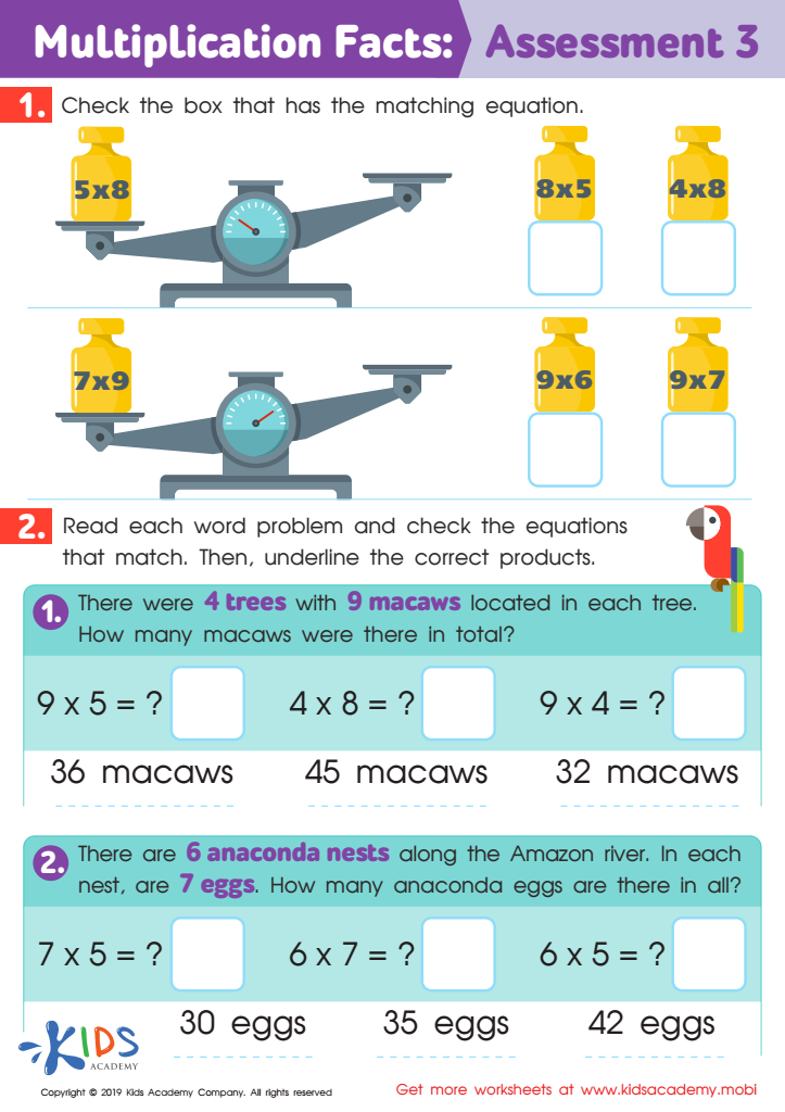 Multiplication Facts: Assessment 3 Worksheet