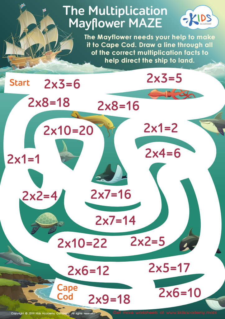 The Multiplication Mayflower Maze Worksheet