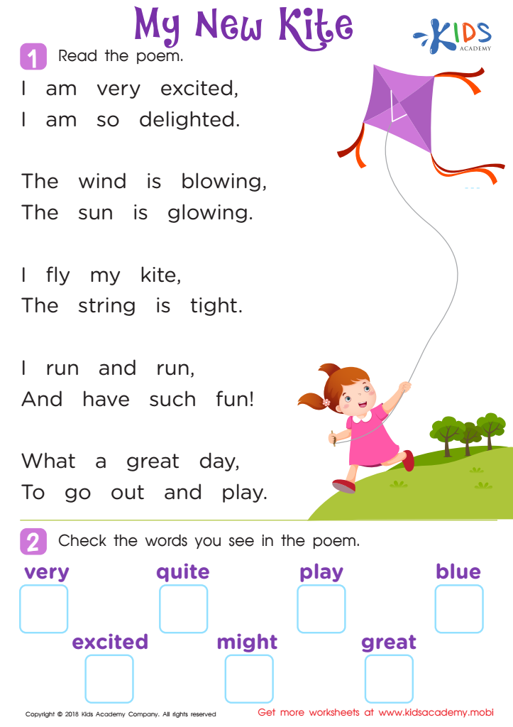 Poem: My New Kite Worksheet