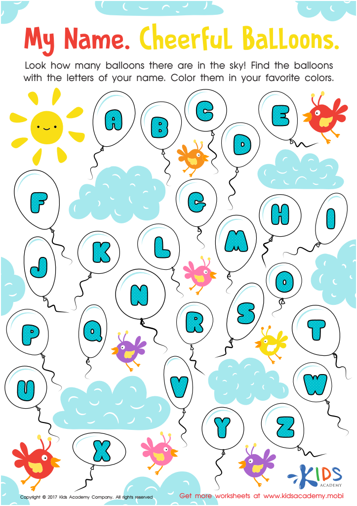 Cheerful Balloons Worksheet: Free My Name Printable for Kids