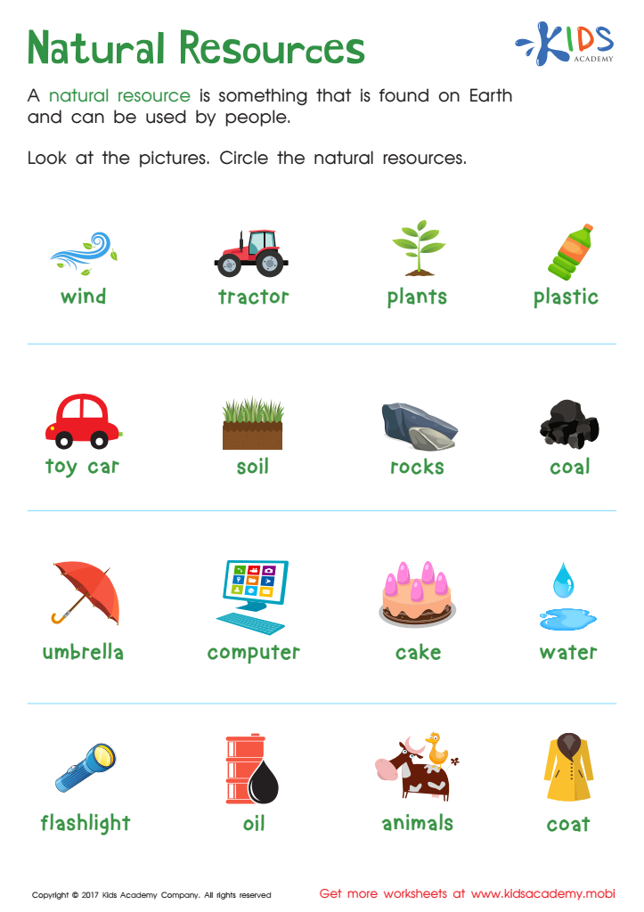 Natural Resources Worksheet Free Printable PDF for Kids