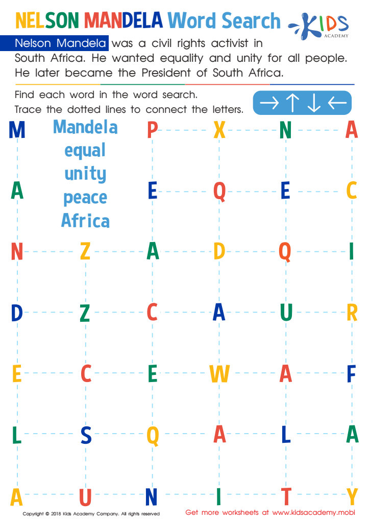 Nelson Mandela Word Search Worksheet