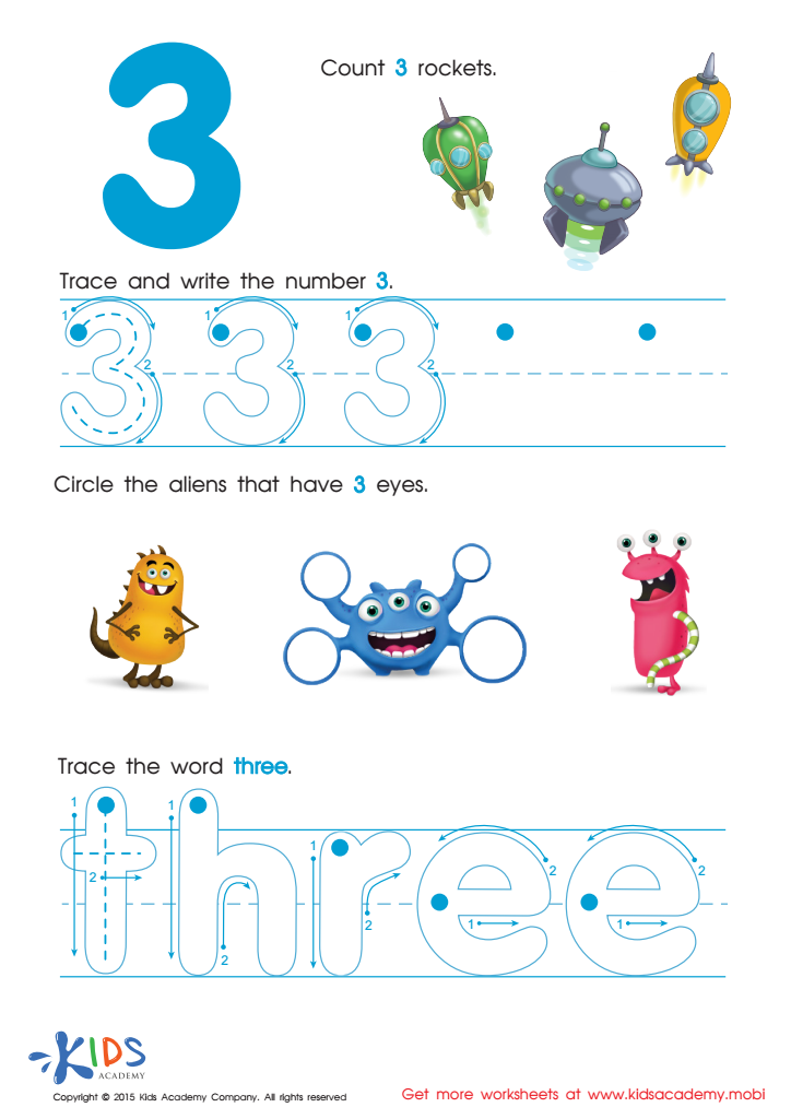 Learning Numbers Worksheets: Learning Number Three PDF