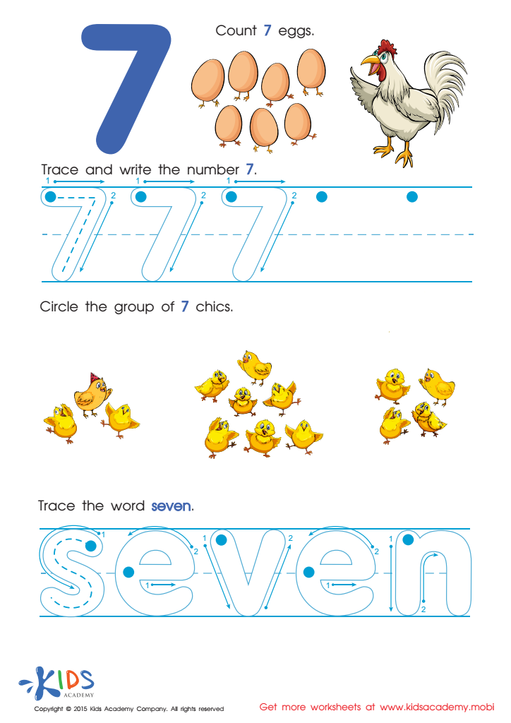 Learning Numbers Worksheets: Trace And Write Number 7 with Fun
