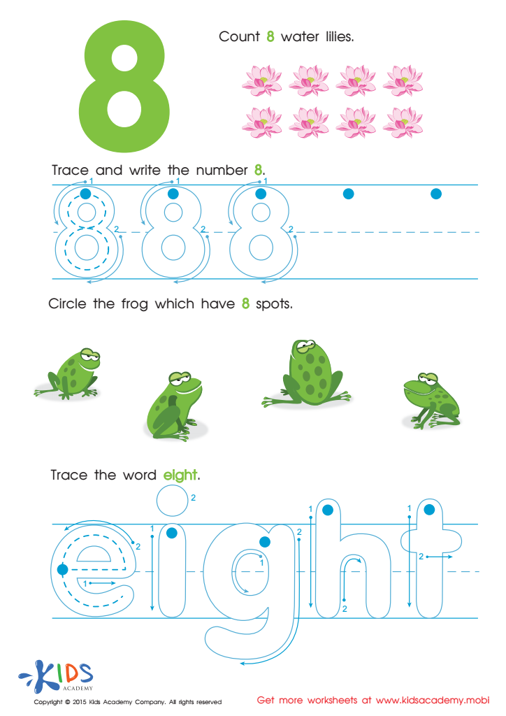 Learning Numbers Worksheets: Learn Number 8 Easily