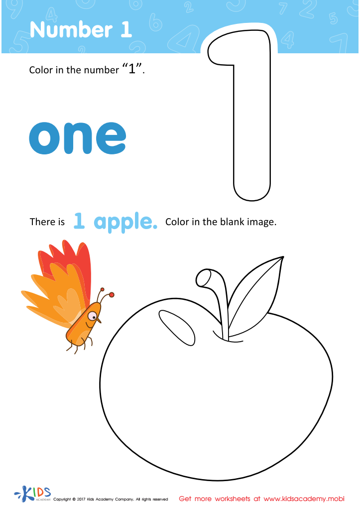 Number 1 Coloring Page: Free Printable Number 1 Worksheet