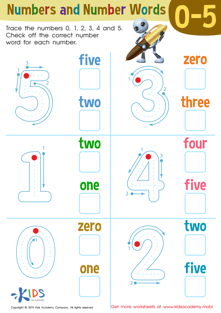 Numbers and Number Words Worksheet