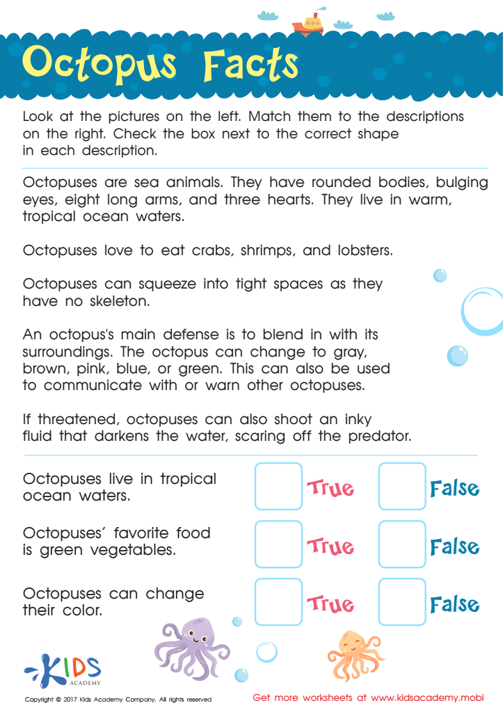 Octopus Facts Worksheet For Kids: Free Printable PDF for Kids