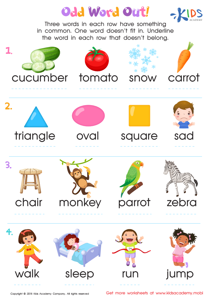 Odd Word Out Worksheet