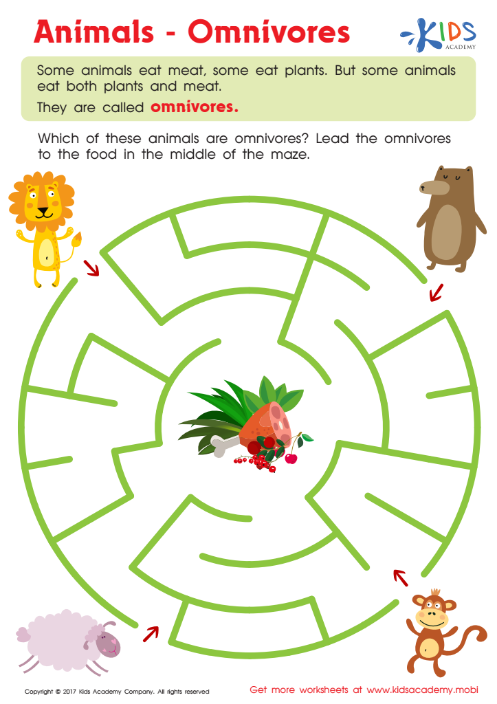 Omnivores Animals Worksheet: Free Printable PDF for Kids