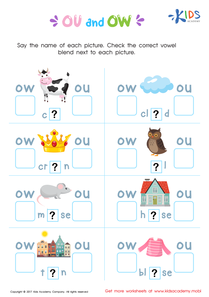 OU and OW Words Worksheet: Free Printable PDF for Kids