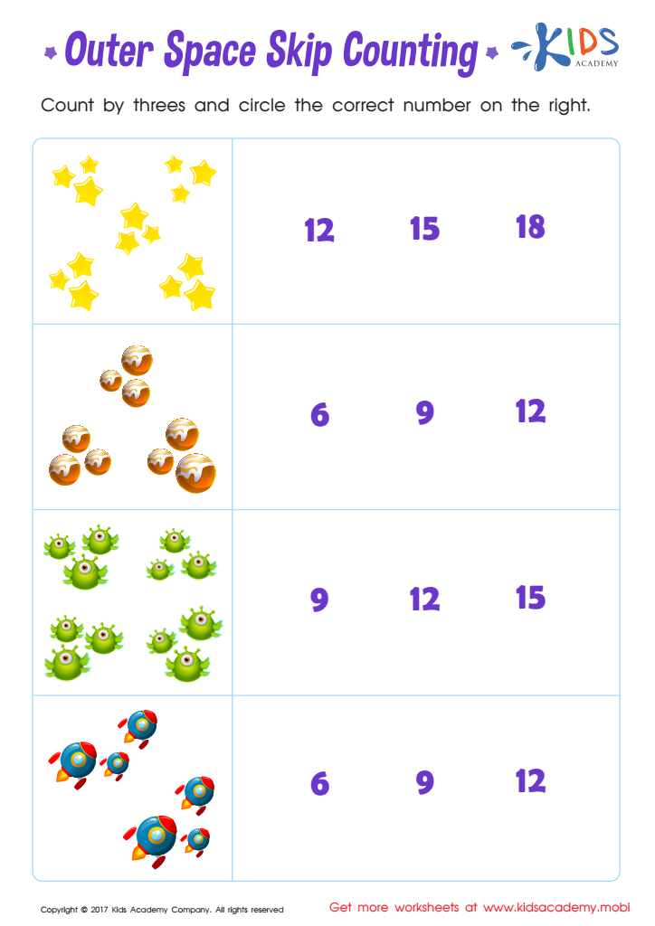 Outer Space Skip Counting Printable Worksheet Skip Counting By 3s Free 