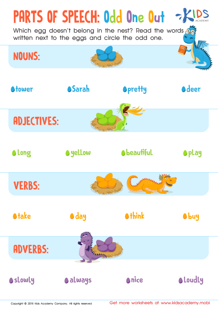 Parts of Speech: Odd One Out Worksheet