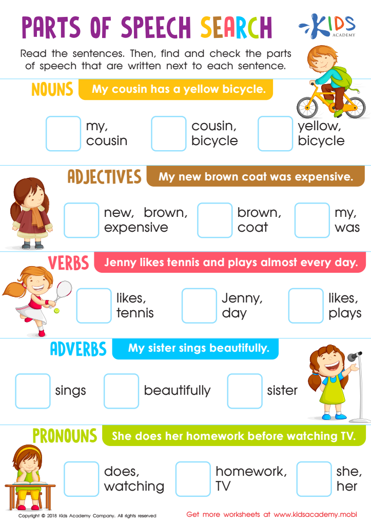Parts of Speech Worksheet for Grade 3: Free Printable for Kids
