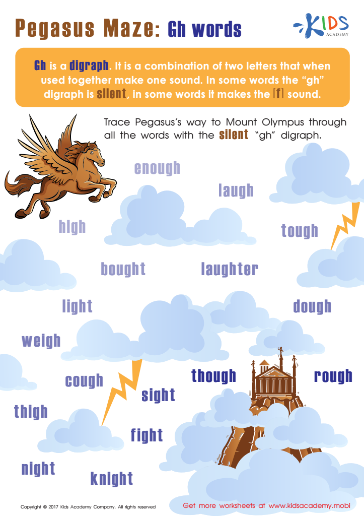GH Words Worksheet Free Pegasus Maze Printable For Kids Answers And