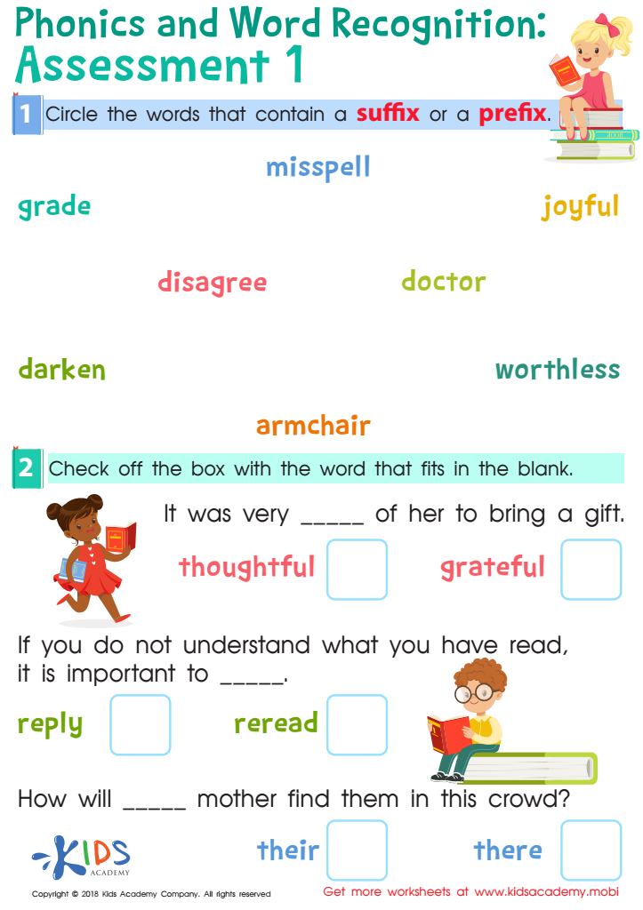Phonics and Word Recognition: Assessment 1 Worksheet