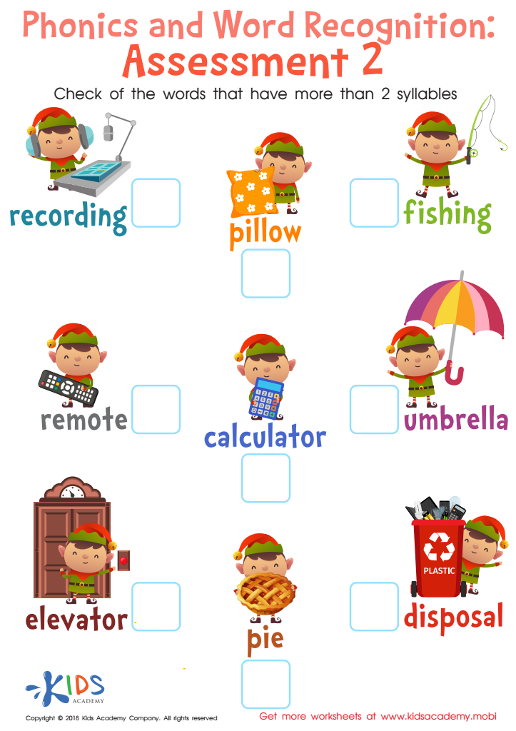 Phonics And Word Recognition Assessment 2 Worksheet For Kids
