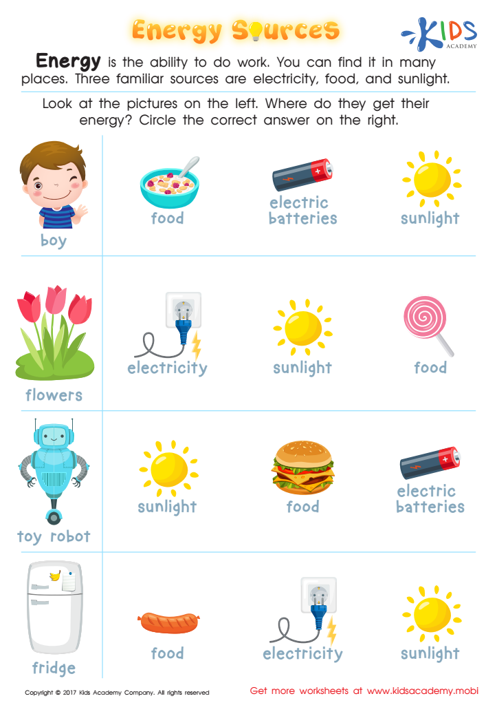 Energy Sources Printable