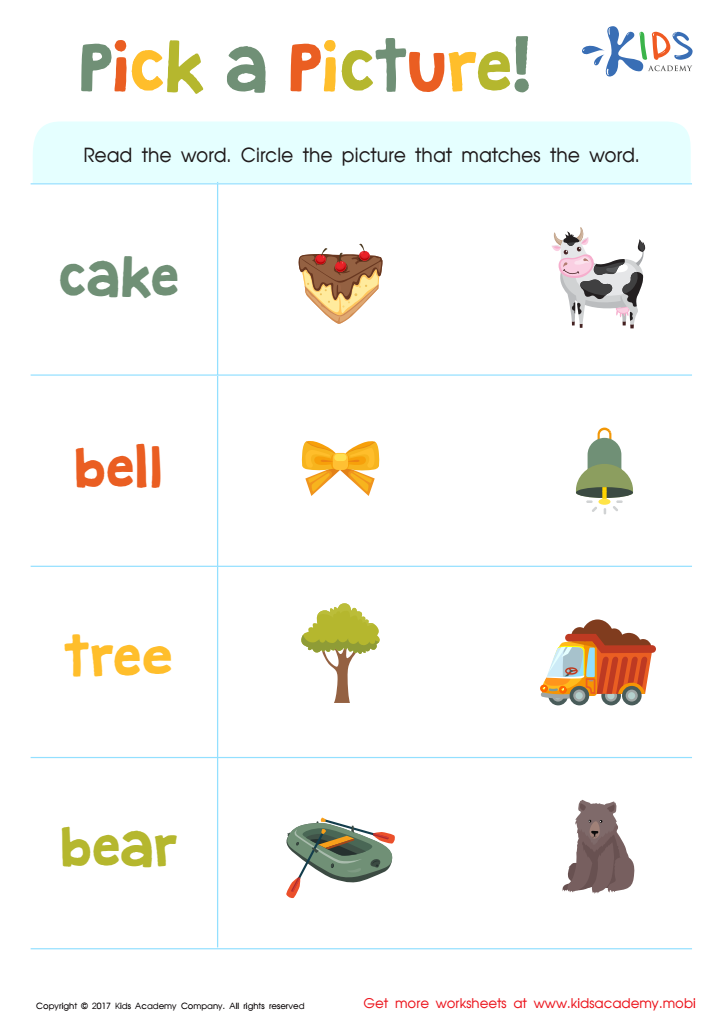 Pick a Picture Word Recognition Worksheet